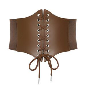 Lace-up Cinch Corset Waist Belt - Tied Elastic Obi Belt For Women's Dress 5376